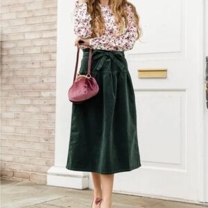 Draper James Green Paperbag Waist Corduroy  A-line Midi Skirt Large  cottagecore